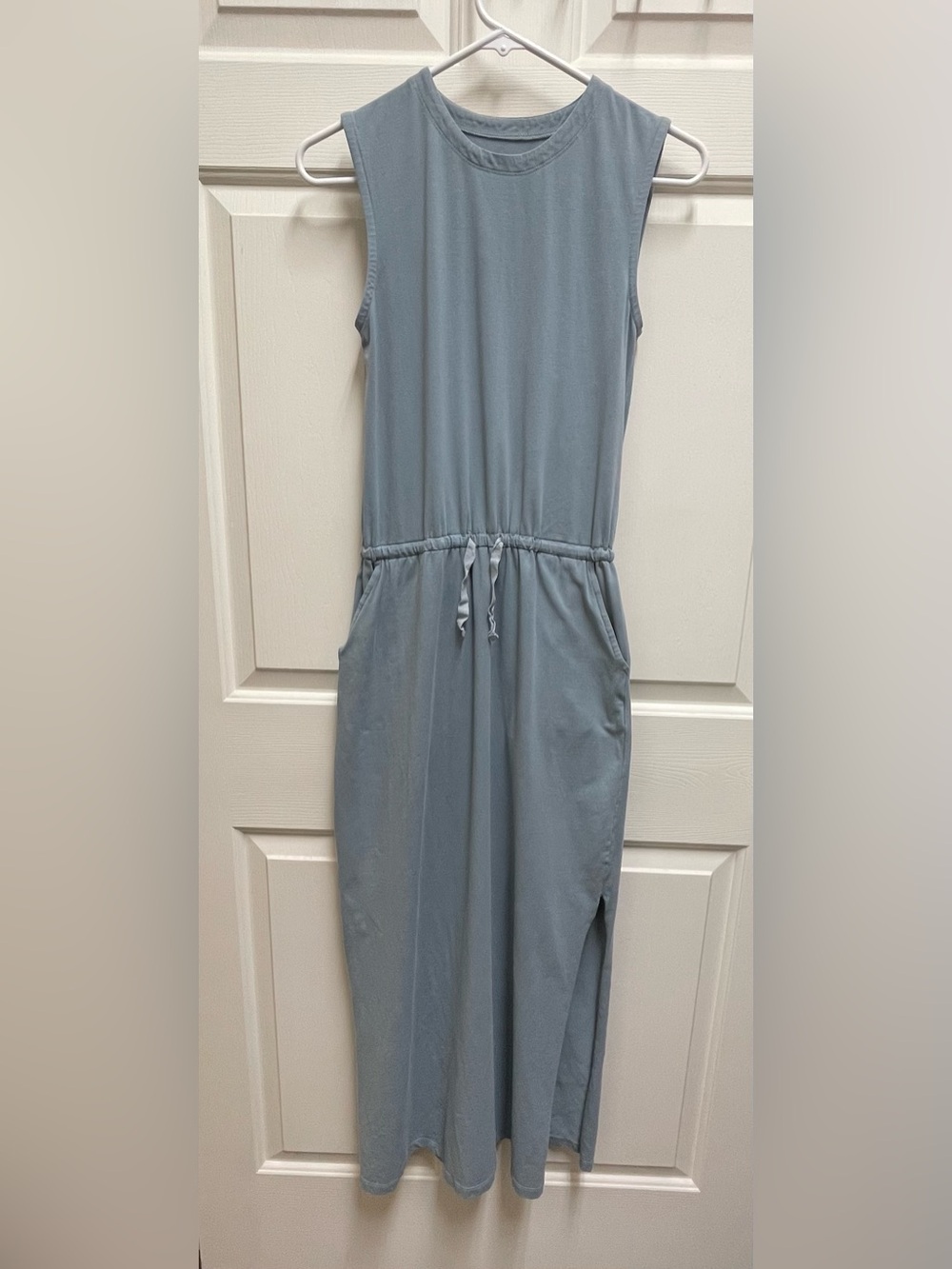 PACT Organic Cotton Relaxed Slub Tank Maxi Dress Slate Blue Minimalist Size XS